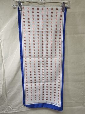 Queen Elizabeth II Commemorative Silk Scarf - Blue & White with Red Motif